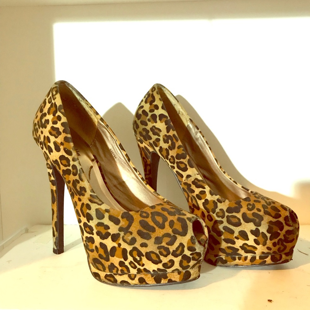 Beige Leopard Platform High Heel Pumps